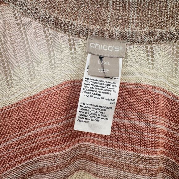 Chico’s Size Large/XL Pink Shimmer Shine Stripe Ruana Wrap Cardigan - Picture 9 of 11